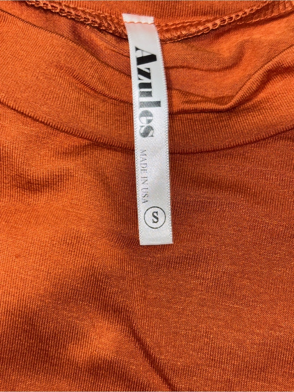 Azules Rust Orange Asymmetrical Tunic Top Long Sleeve Soft Stretch USA Made S - Picture 6 of 6